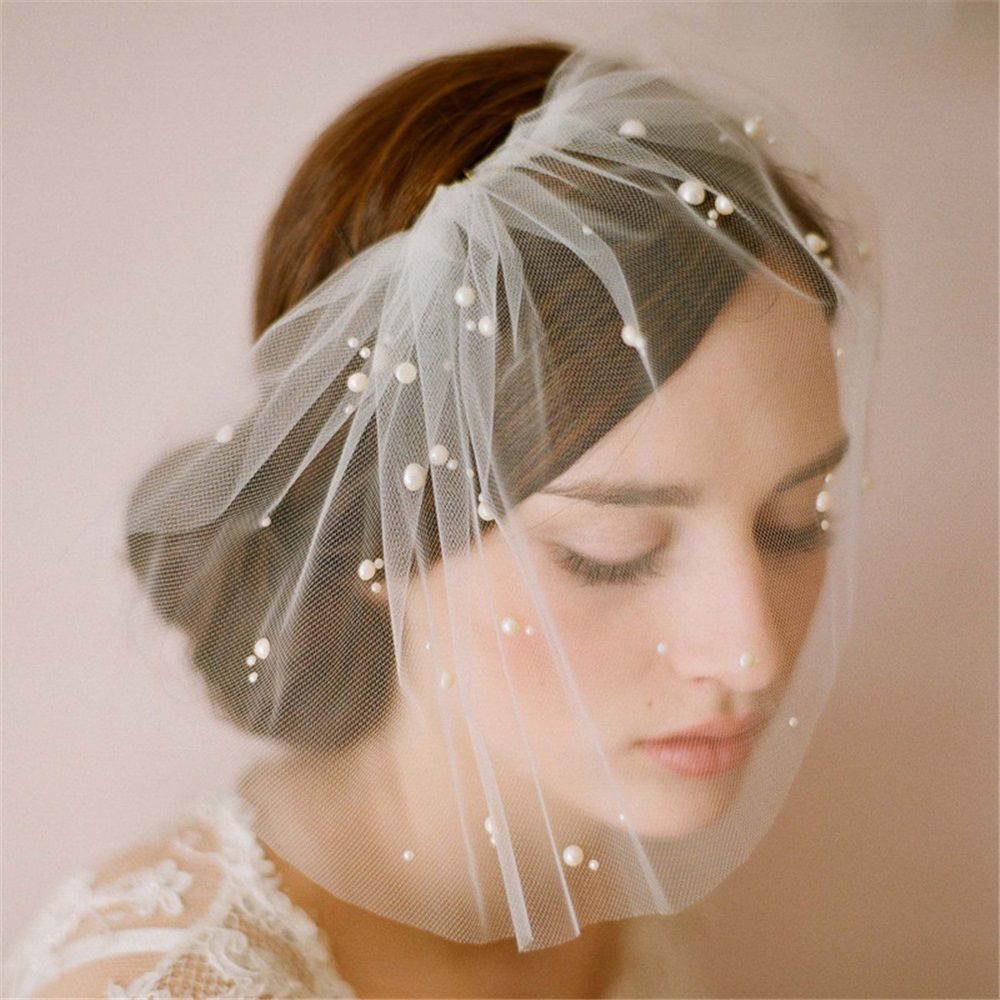 2 pack Bridal Veil with Comb Pearl Embroidered Flower Wedding Veil White Fascinator, with Pearls and Comb One Size Best for Bride