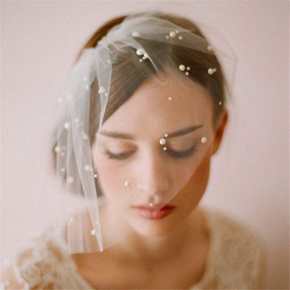 2 pack Bridal Veil with Comb Pearl Embroidered Flower Wedding Veil White Fascinator, with Pearls and Comb One Size Best for Bride