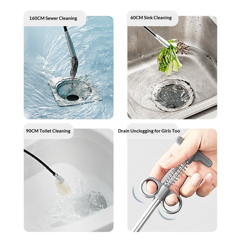 Drain Snake, Drain Clog Remover - Gutter Cleaning Tools Drain Cleaner for Toilet Sewer Shower Kitchen Bathroom Tub Clogged Drains Opener Cleaning Tool (63 inch)