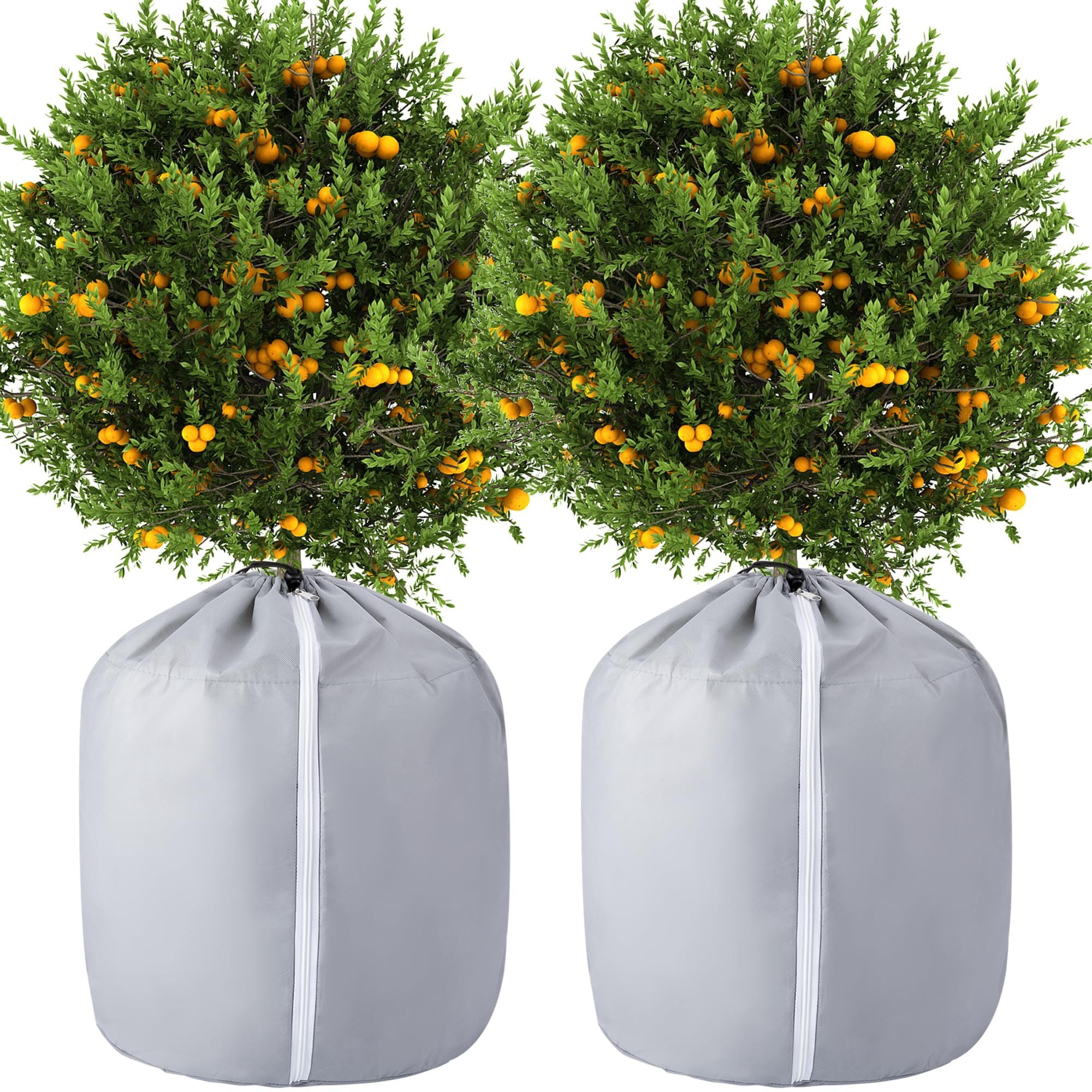 2 Pack Plant Winter Protection Pot - 27.6" x 25.6" Flower Pot Protection Bag - Anti-Frost Winter Pot Plant Cover with Drawstring and Zipper for Winter Outdoor Fruit Trees Potted Plants Shrubs