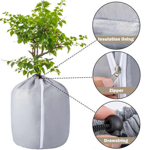 2 Pack Plant Winter Protection Pot - 27.6" x 25.6" Flower Pot Protection Bag - Anti-Frost Winter Pot Plant Cover with Drawstring and Zipper for Winter Outdoor Fruit Trees Potted Plants Shrubs