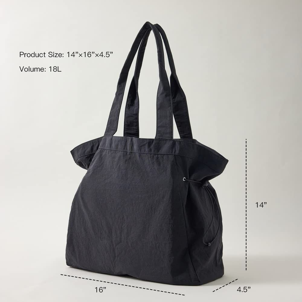 18 L Side Shopper Bags Lightweight Shoulder Bag Tote Handbag for Shopping Workout Beach Travel（black）