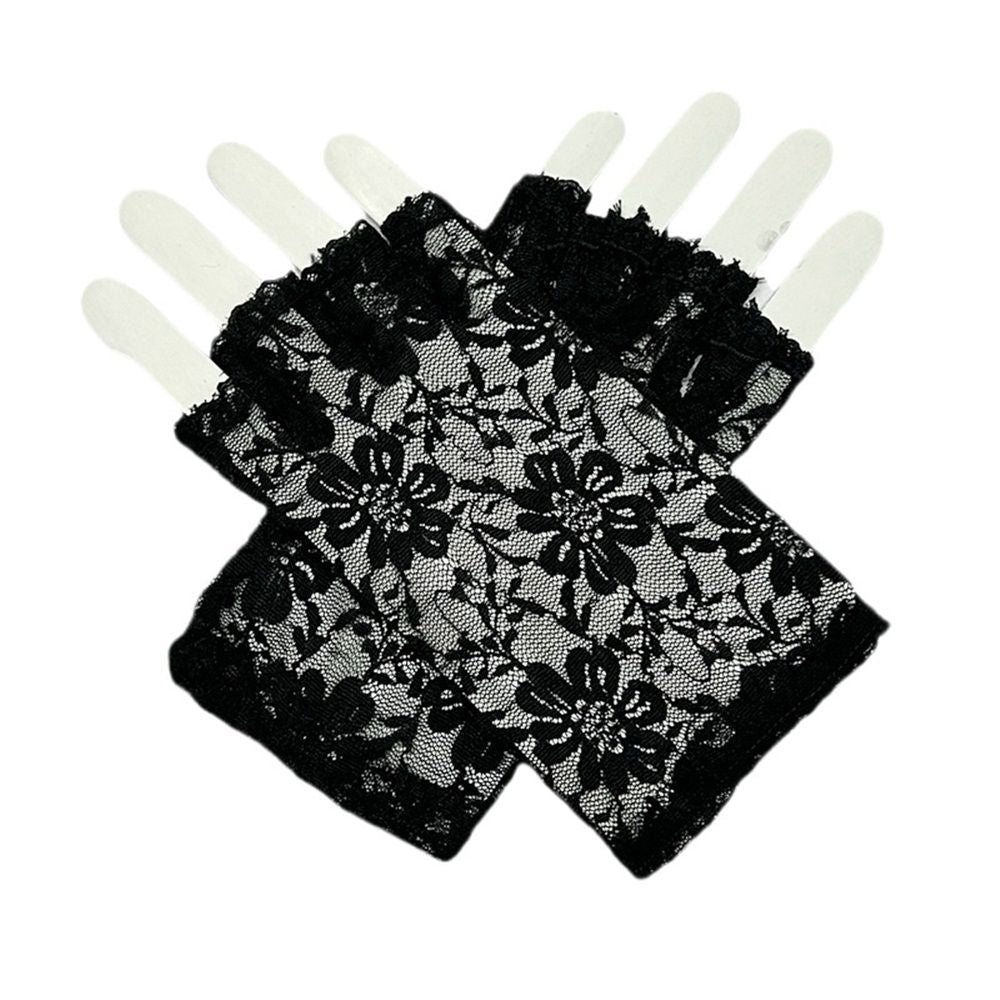 2 pairs Fingerless Lace Gloves for Women Floral Gloves for Valentines Gift Opera Tea Party Wedding Bridal Dress up Costume