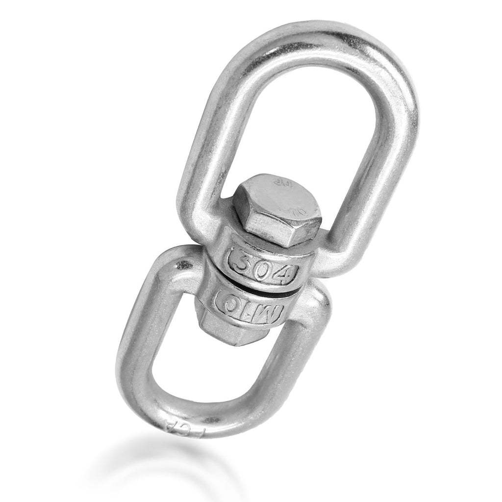 2 pack M10 Double Ended Swivel Hook, 304 Stainless Steel Eye to Eye Swivel Shackle Ring Connector, 2 Pcs