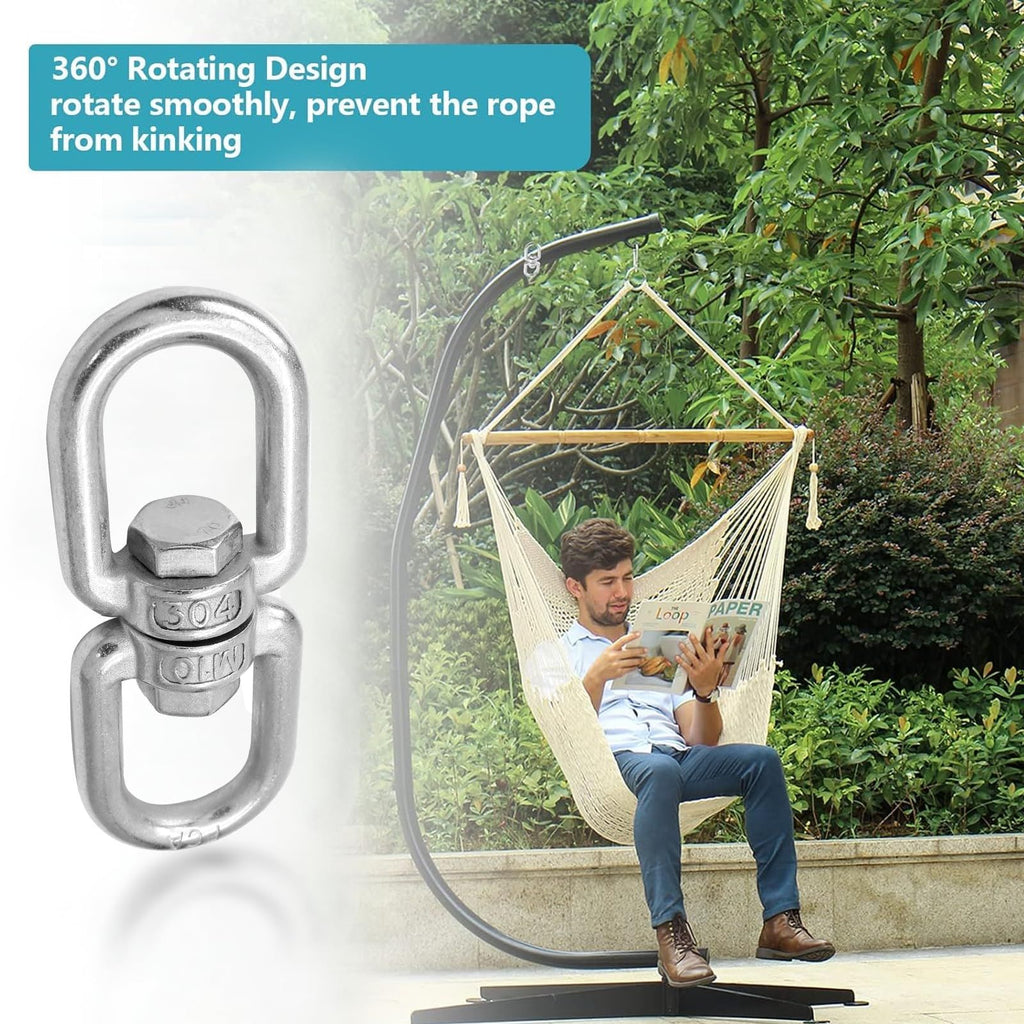 2 pack M10 Double Ended Swivel Hook, 304 Stainless Steel Eye to Eye Swivel Shackle Ring Connector, 2 Pcs