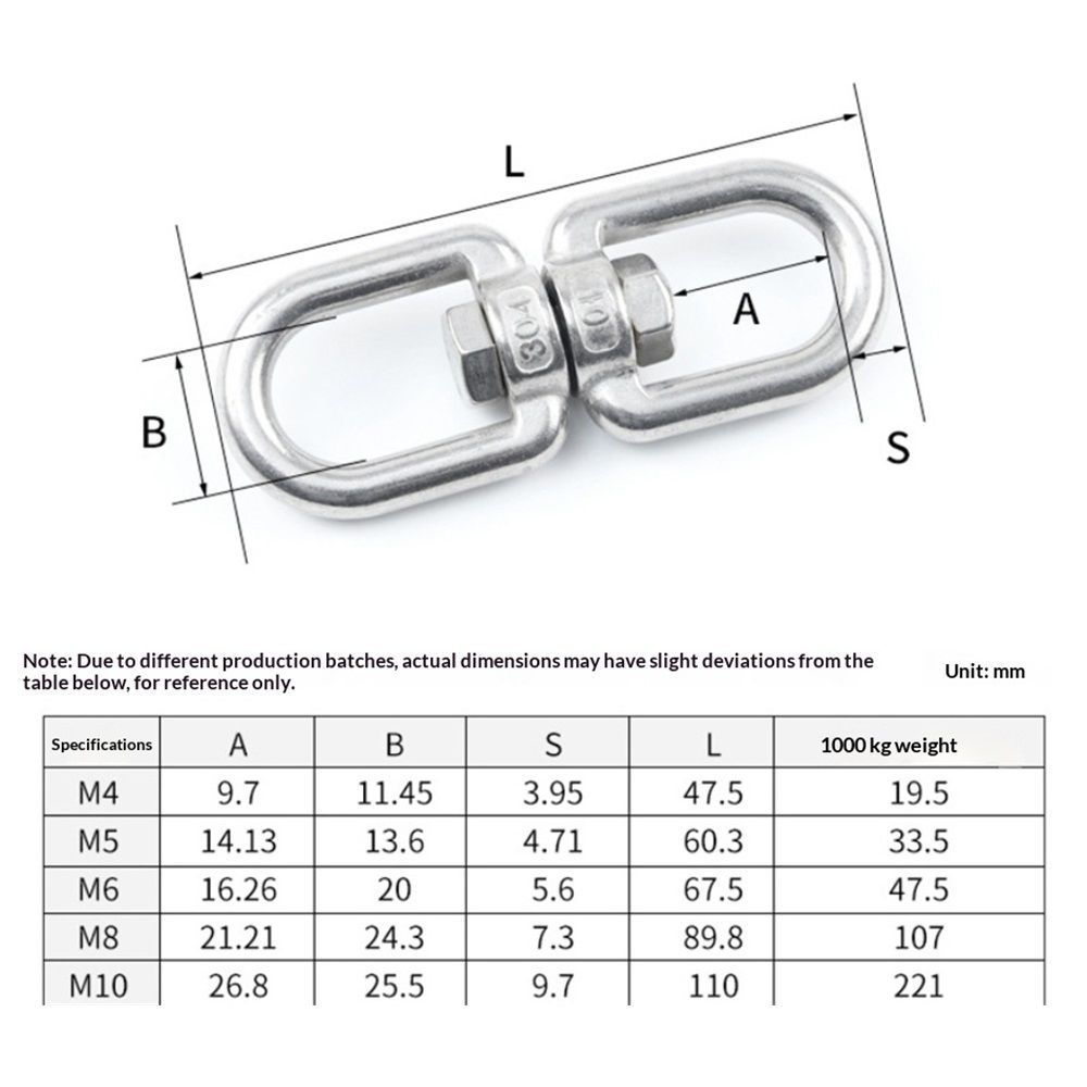 2 pack M10 Double Ended Swivel Hook, 304 Stainless Steel Eye to Eye Swivel Shackle Ring Connector, 2 Pcs