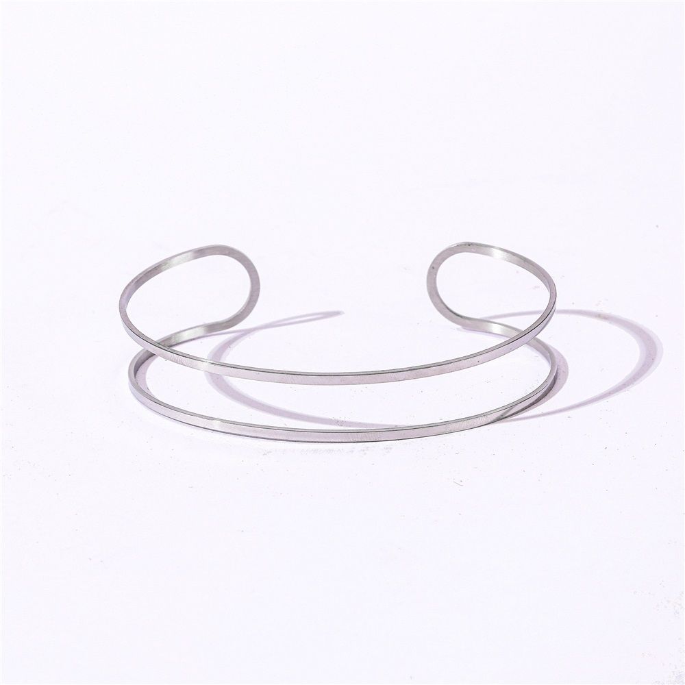 2 set Punk Titanium Steel Hollow Geometric Smooth Polished Gold Hoop Open Cuff Wide Bracelet Bangle Wrist Jewelry for Women Lady