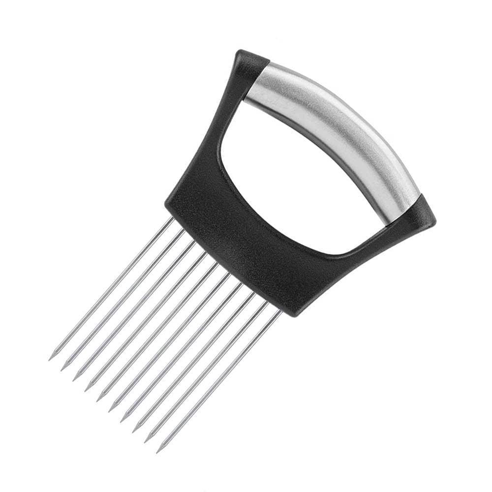 2 pack Onion Cut Tomato Slicer Lemon Handy Kitchen Slicing Tool With 10 Even Prongs For Onion Lemon Potato Tomato Slices And Can Be Used To Assist In Cutting Fish, Meat Or Loosen Meat (Black)