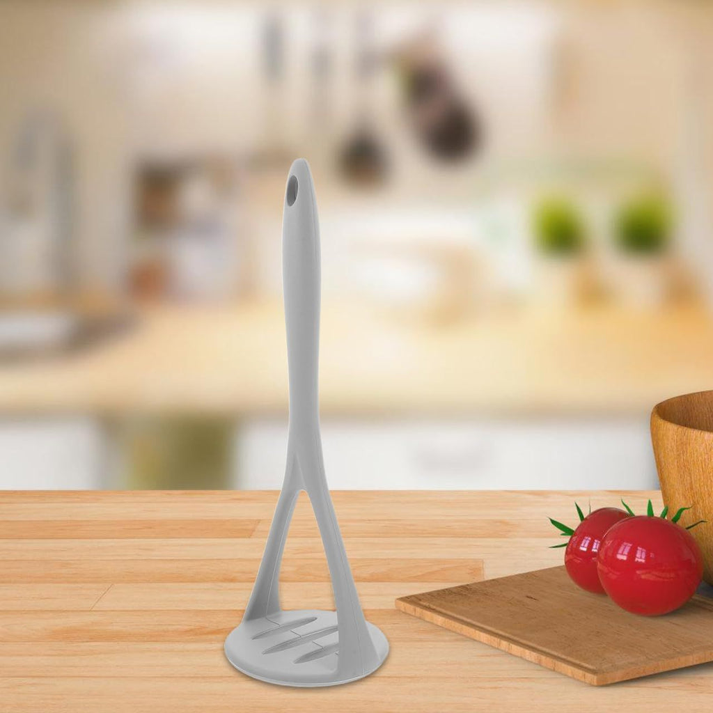Silicone Potato Masher Kitchen Gadget Food Ricer for Smooth Vegetable and Fruit Puree with Comfortable Grip 10.4 Inch Design（gray）