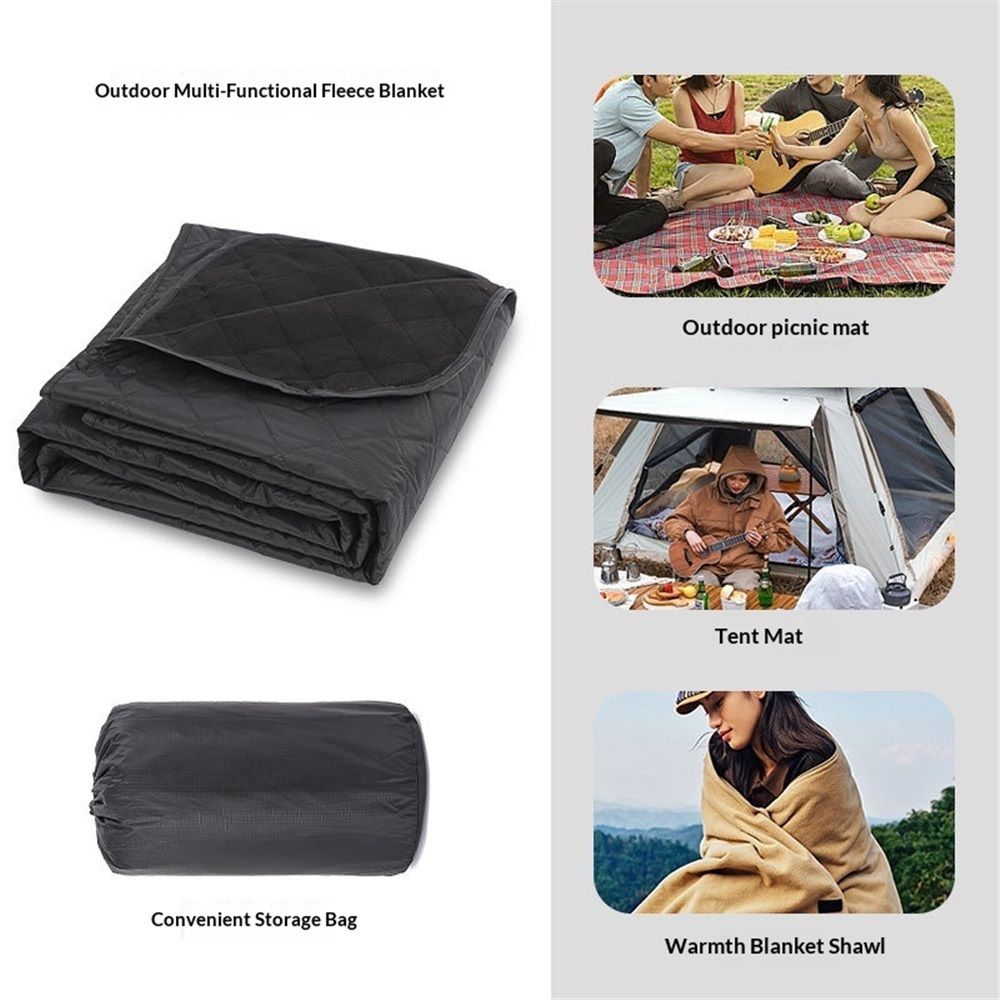 Outdoor Waterproof Blanket, Foldable polar fleece Stadium Blanket for Outdoor Sports Event, Camping, Car, Pet, Picnics - Windproof, Wearable, Machine Washable 78.7" x 55" (Black)