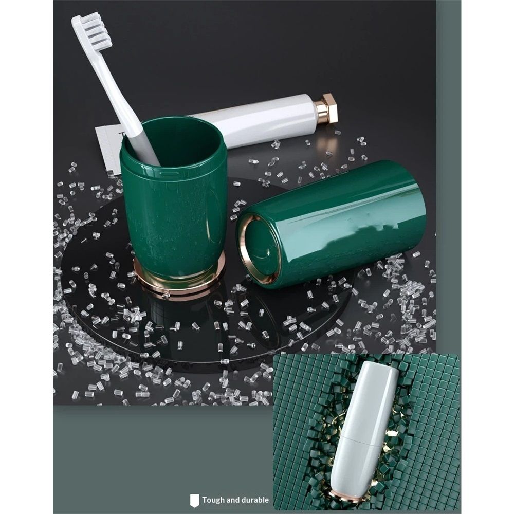Luxury Green Toothbrush Travel Case, Portable Travel Toothbrush & Toothpaste Holder Cover Organizer Container with Mouthwash Cup for School, Camping, Business Trip, Bathroom Storage（only one mouthwash cup）