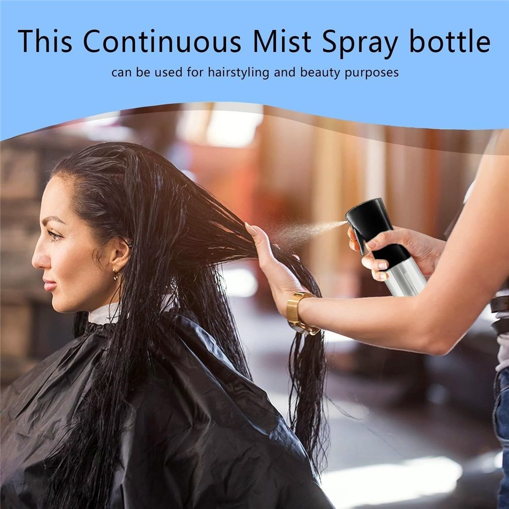 2 pack 300ML Clear Black Continuous Mister Spray Bottle for Hairstyling, Cleaning, Salons,Plants, Pets, Barbers