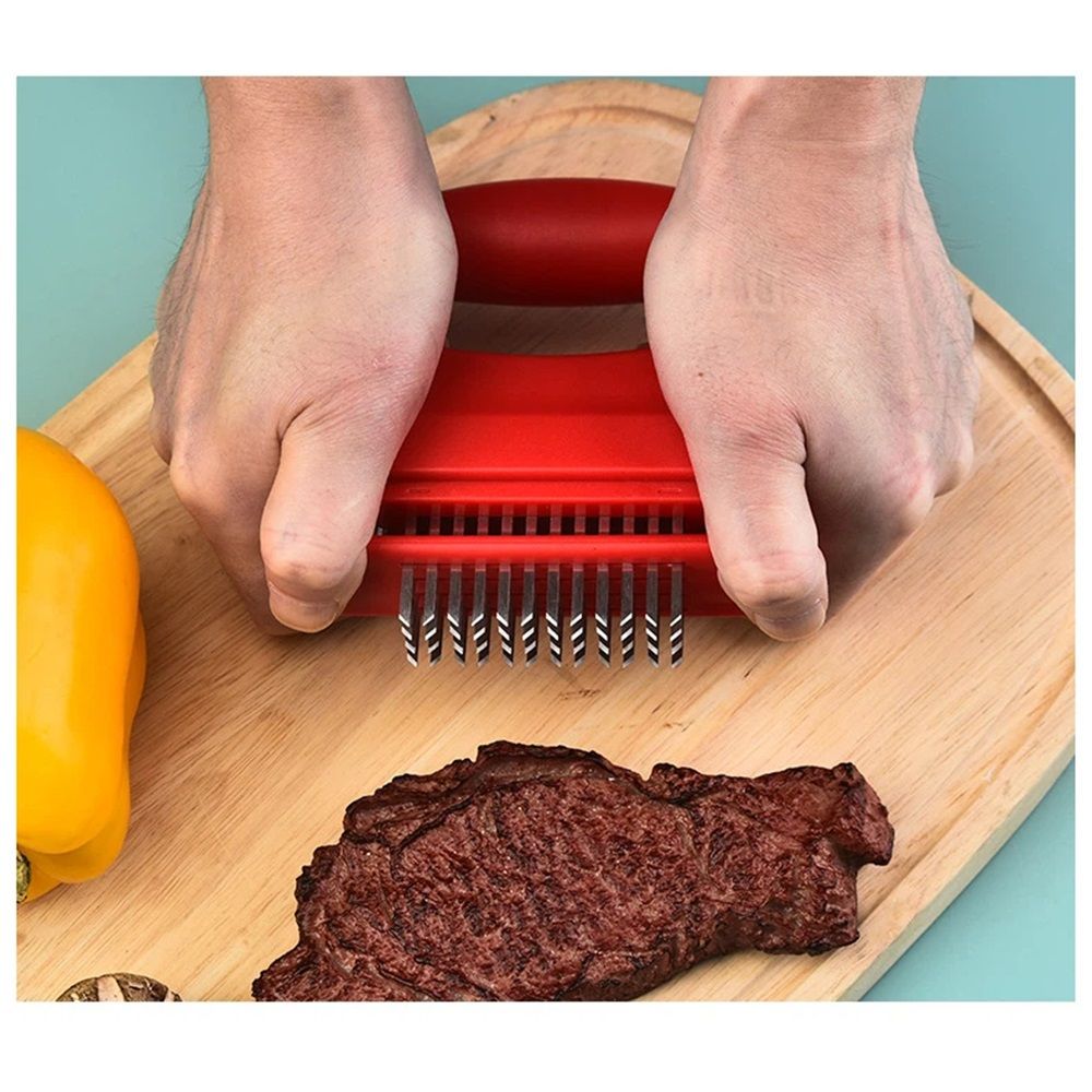 2 pack Meat Tenderizer Tool,Kitchen Cooking Tool Best For Tenderizing, Stainless Steel Ultra Sharp Needle Blades,Pork, Veal, BBQ,Chicken,Beef(red)