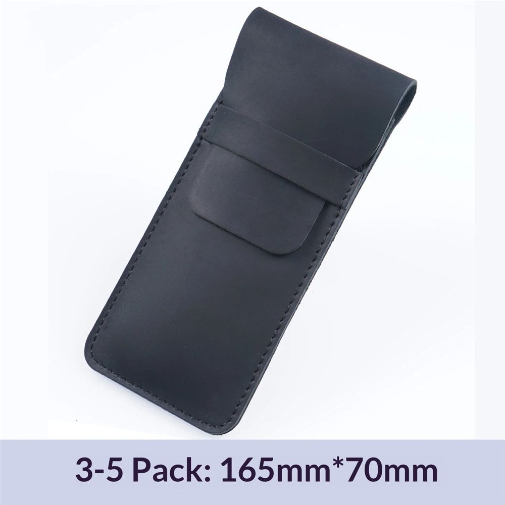 Leather Pen Case Pencil Pouch Holder Ballpoint Rollerball Pens and Pencils with Tuck in Flap,Classic Storage Gift, Black