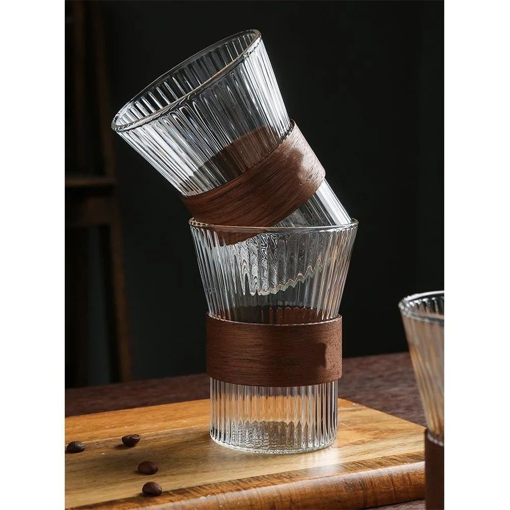 2 PCS Glass Coffee Mug 11.6oz with Bamboo Sleeve,Espresso Cups Drinking Cup set, Home Essential Glass Tumblers for Beer, Cocktail, Tea and Latte Clear