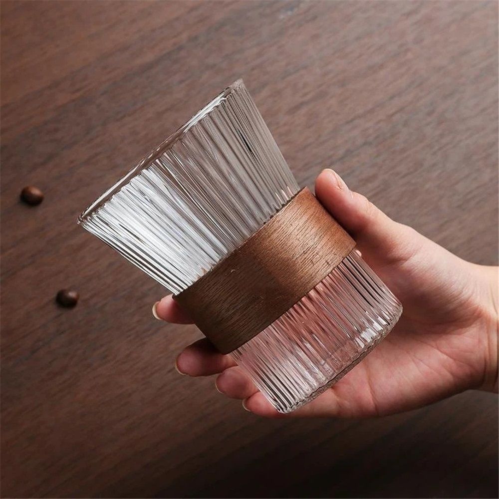 2 PCS Glass Coffee Mug 11.6oz with Bamboo Sleeve,Espresso Cups Drinking Cup set, Home Essential Glass Tumblers for Beer, Cocktail, Tea and Latte Clear