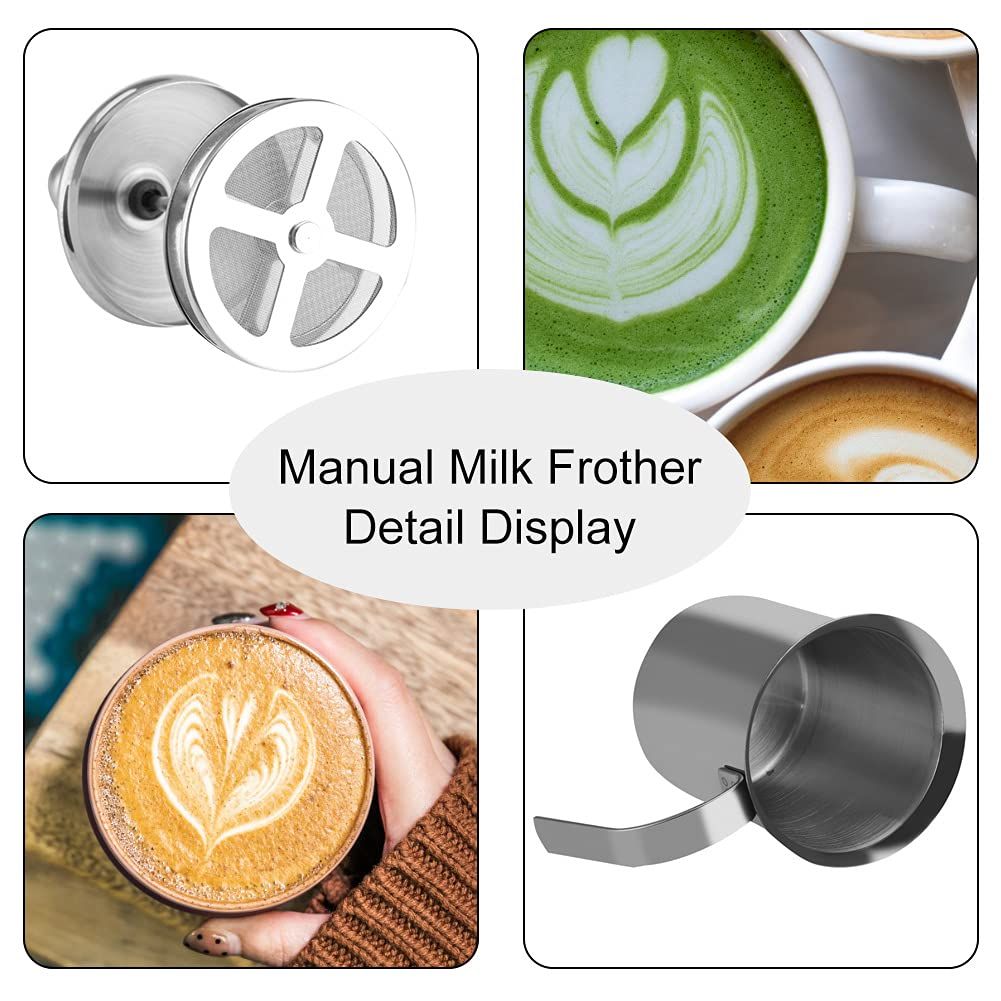 Milk Frother, Stainless Steel Manual Milk Foamer, Handheld Coffee Milk Frothing Pitchers, Manual Operated, with Double froth screen, for Cappuccino Coffee Latte Hot Chocolate (400ML)