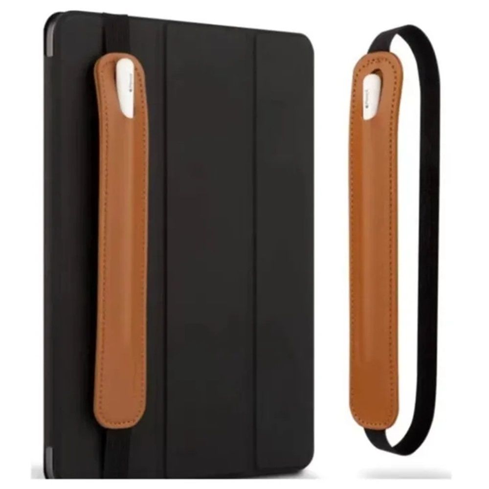 2 pack Pencil Holder Compatible with Pencil Sling Sleeve PU Leather Pouch Case Pocket Accessories Elastic Band Fit Notebook/Tablets - light brown（Excluding pencils）