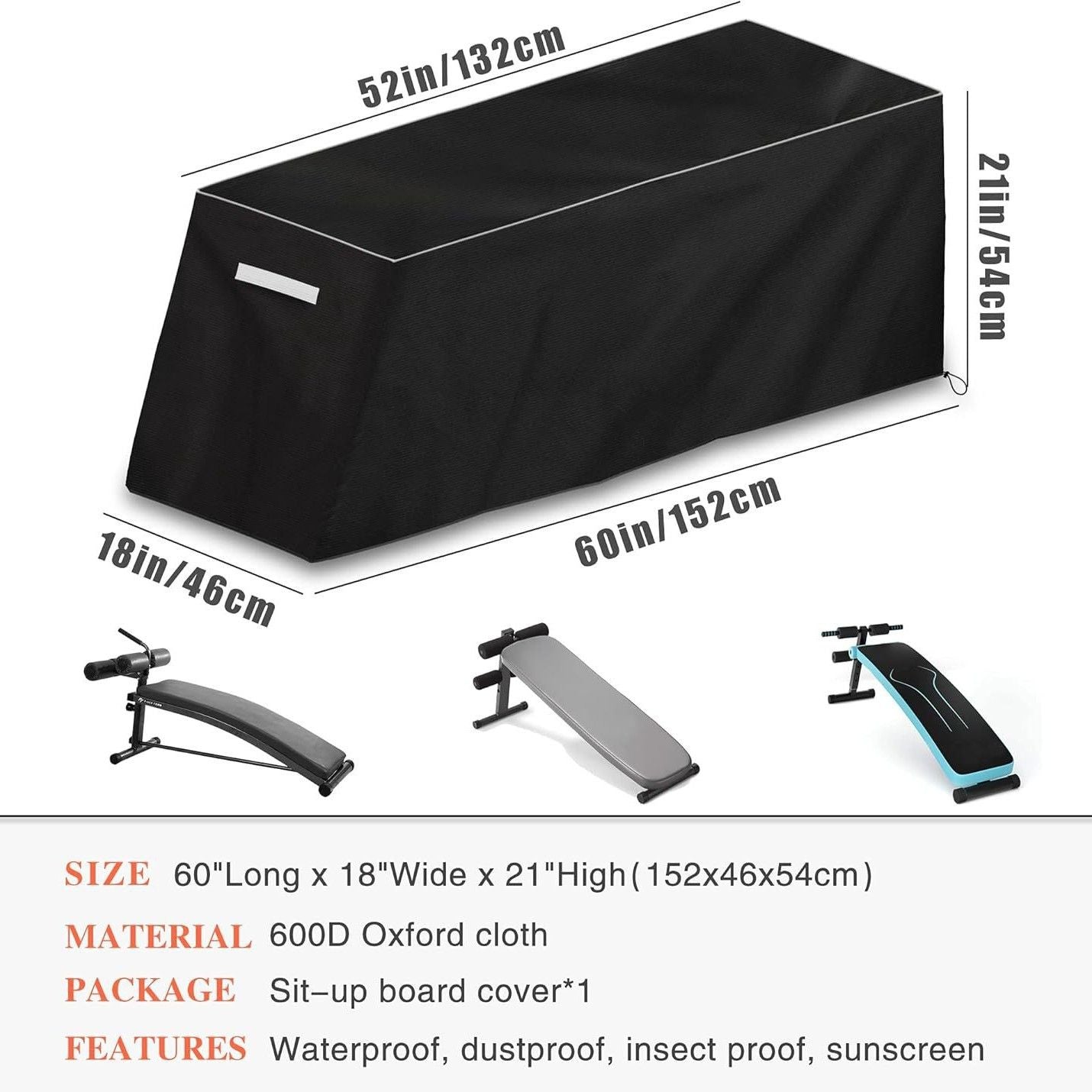 Weight Bench Cover, Bottom Drawstring, 600D Oxford Waterproof Heavy Duty Adjustable Exercise Workout Bench Cover for Indoor and Outdoor Fitness Equipment