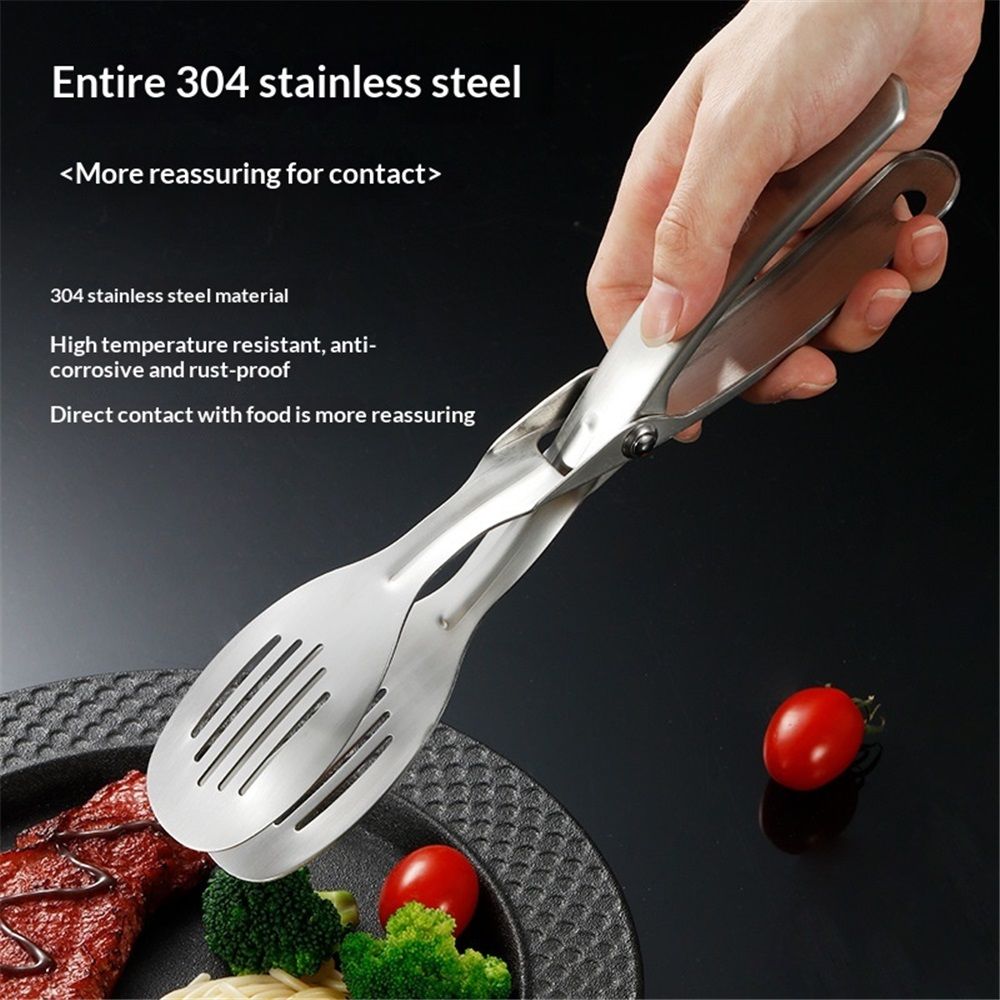 Kitchen stainless steel Tongs, Heat-Resistant Stainless Steel Cooking Tongs, Perfect for Food, Steak,Bread,Pizza,Salads and BBQ,Stable Clamping and Flipping Performance