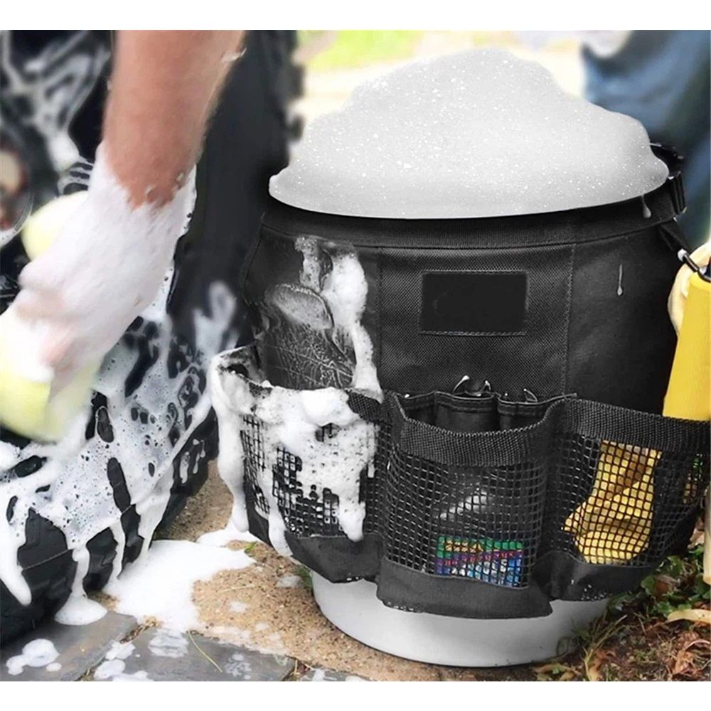 For a 5 Gallon Bucket, with Fast-Drying, Exterior Mesh Pockets for Car Supplies, Allowing for Soap and Water in the Bucket, in Black（only bag）