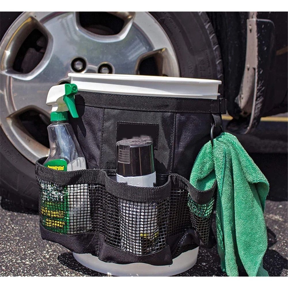 For a 5 Gallon Bucket, with Fast-Drying, Exterior Mesh Pockets for Car Supplies, Allowing for Soap and Water in the Bucket, in Black（only bag）