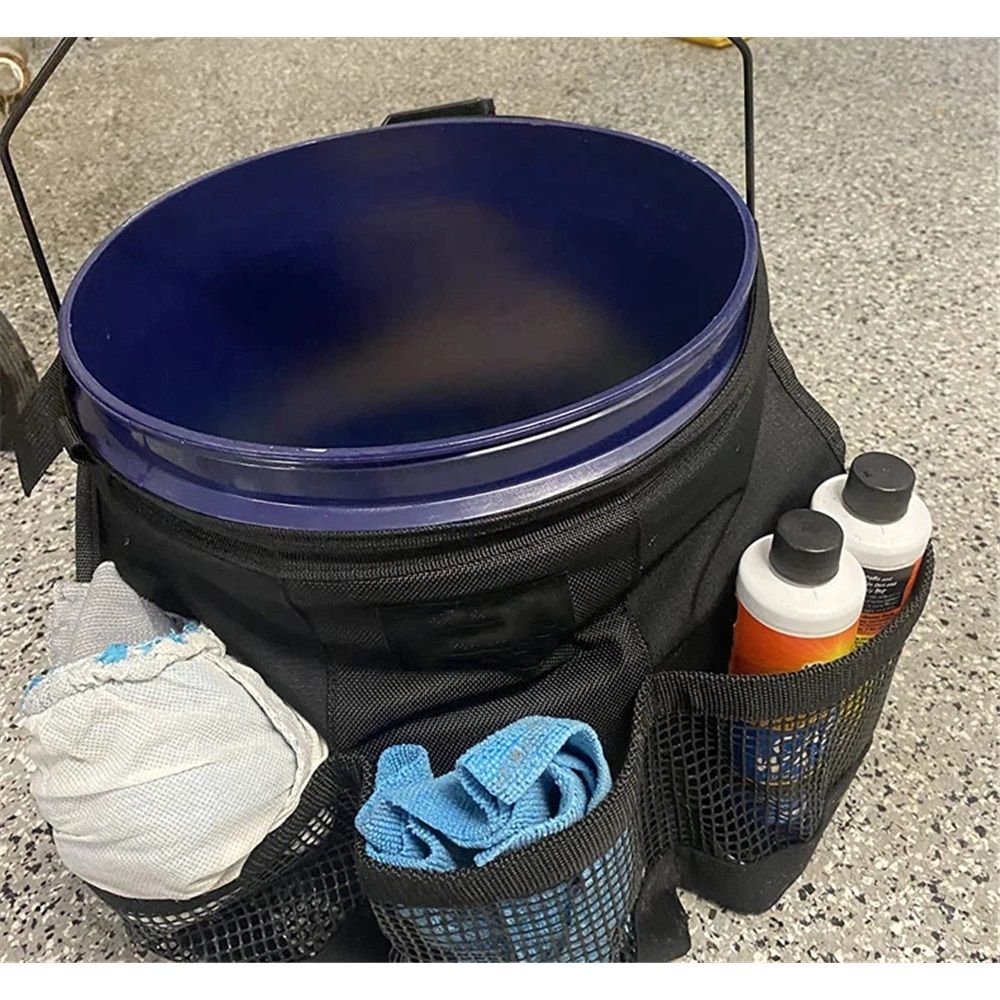 For a 5 Gallon Bucket, with Fast-Drying, Exterior Mesh Pockets for Car Supplies, Allowing for Soap and Water in the Bucket, in Black（only bag）