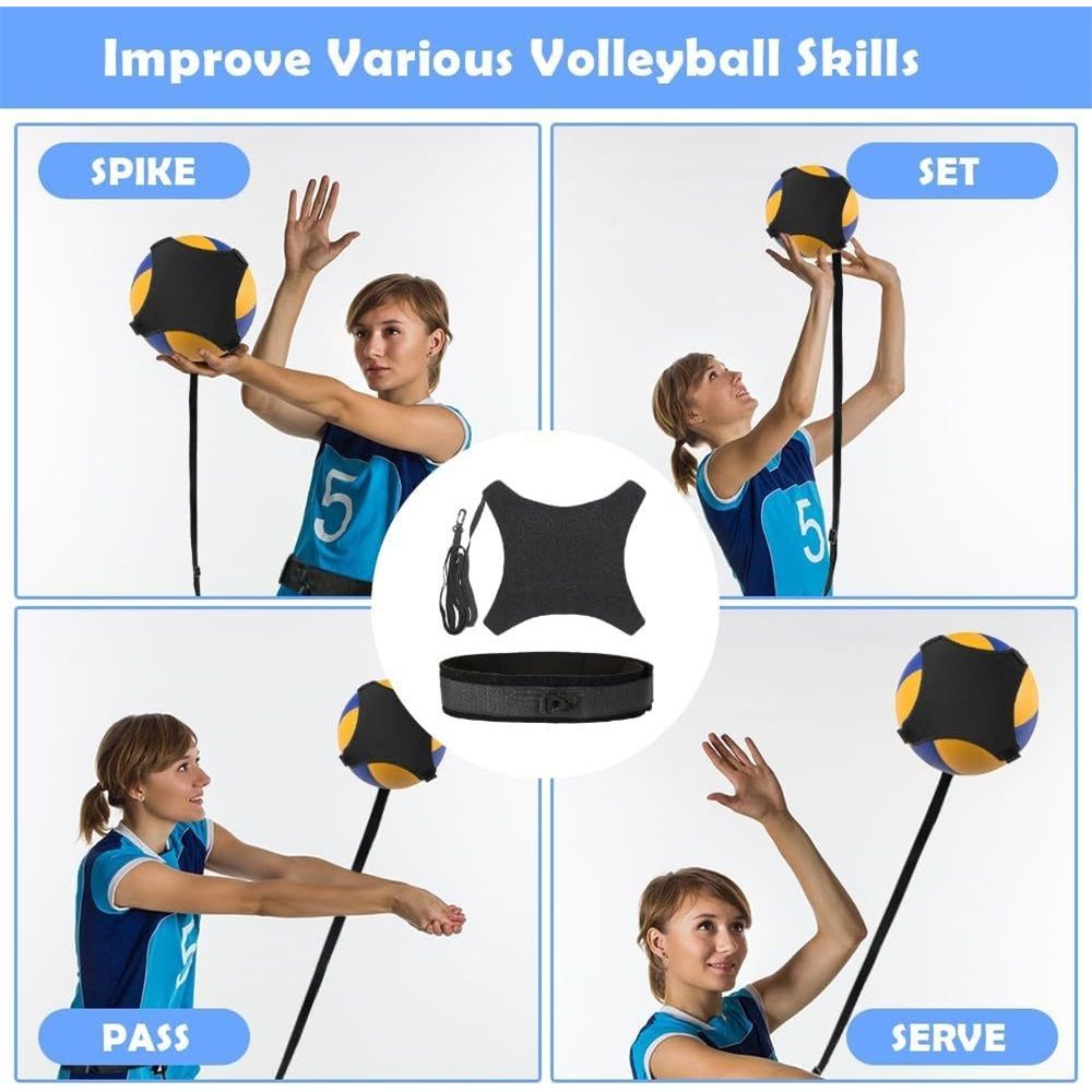 Volleyball Training Equipment Aid Great Trainer for Solo Practice of Serving Setting Spiking and arm Swings Returns, with Adjustable Waist Belt Ball Pouch Hand Strap (Excluding ball)