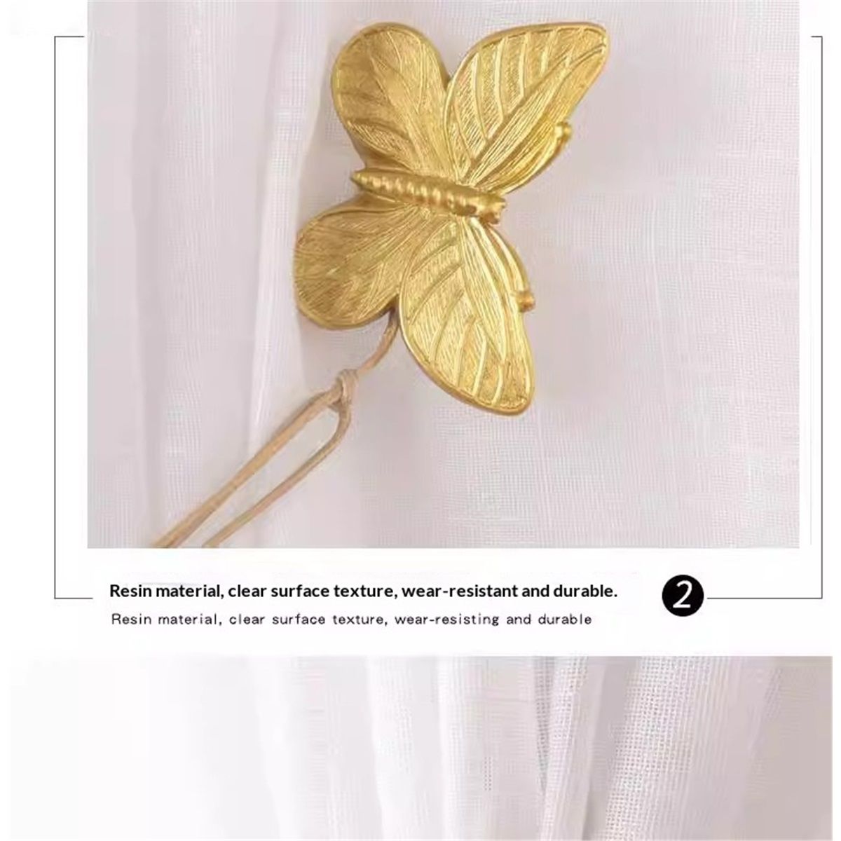 Curtain Tie Magnetic, 1 Pair Vintage Butterfly Resin Flower Curtain Drapery Holdback Retro Window Curtain Decorative Buckle Holder for Home Office Cafe Balcony, Gold