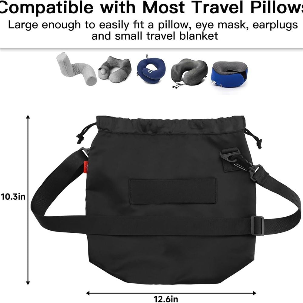 Small Travel Neck Pillow Bag for Memory Foam Travel Pillow,Luggage Travel Pillow Drawstring Bag Carrying Case with Trolley Sleeve&Adjustable Strap,Easily Attaches to Luggage,Backpacks