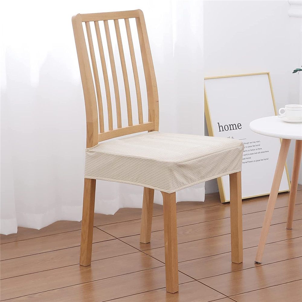 Waterproof Seat Covers for Dining Room Chairs Set of 4, Stretch Jacquard Removable Washable Chair Seat Slipcovers Protector, No Rear Covers, beige（Only chair covers）