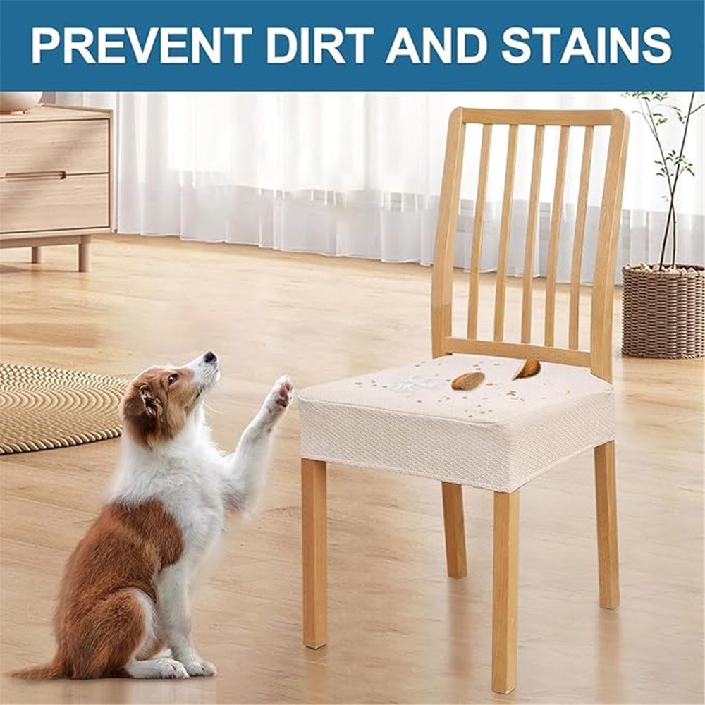 Waterproof Seat Covers for Dining Room Chairs Set of 4, Stretch Jacquard Removable Washable Chair Seat Slipcovers Protector, No Rear Covers, beige（Only chair covers）