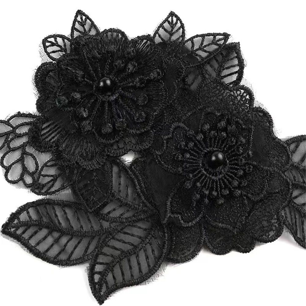 2 set Black Mixed Style Embroidery Lace Flower and Patches Appliques DIY Sewing Craft for Decoration, Sew On Patches for Repairing and Decorating