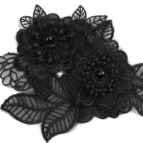 2 set Black Mixed Style Embroidery Lace Flower and Patches Appliques DIY Sewing Craft for Decoration, Sew On Patches for Repairing and Decorating