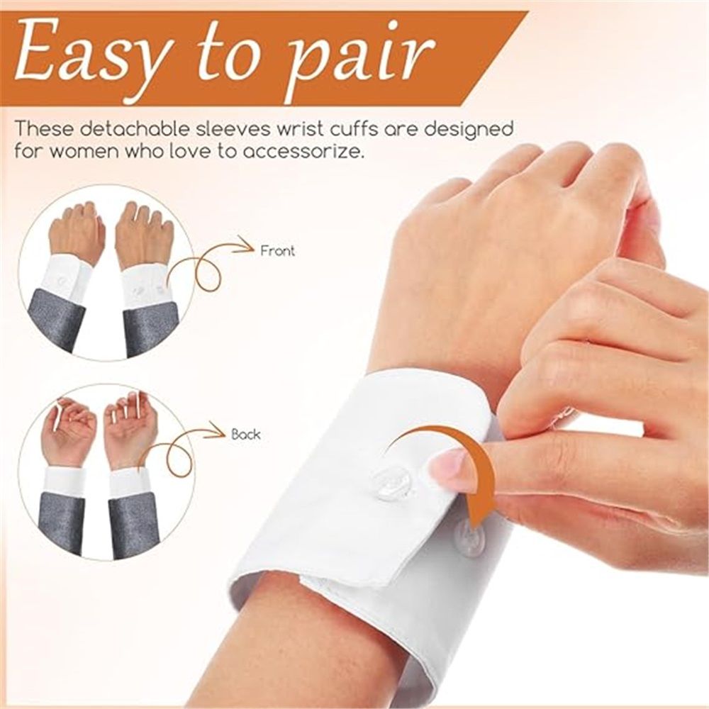 2 Pair Wrist Cuffs for Women Detachable Shirt False Sleeves Fake Hand Sleeves Garment Decorated Accessories for Suit Blouse Coat White