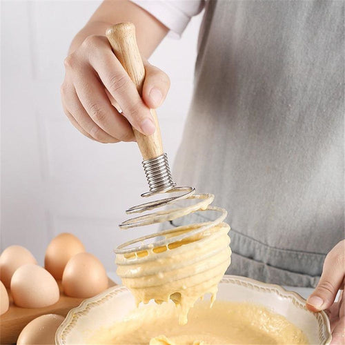 2 pack stainless steel Egg Whisk - Whisks Easy Whipper - Stainless Steel Coil - Whip with Wooden Long Handle Hand-held Butter