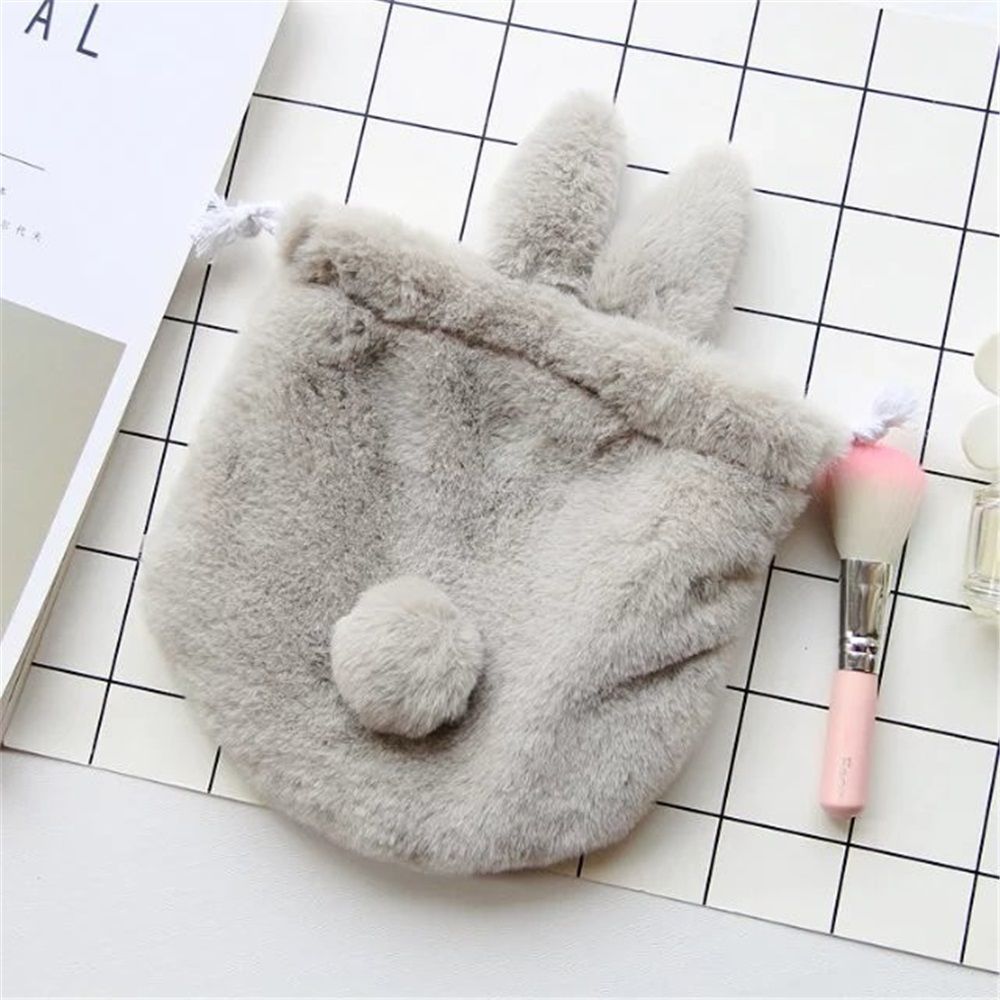 Bunny Drawstring Bag: Bunny Makeup Bag - Cute Drawstring Pouch - Girls Rabbit Pouch for Women Girls (gray)