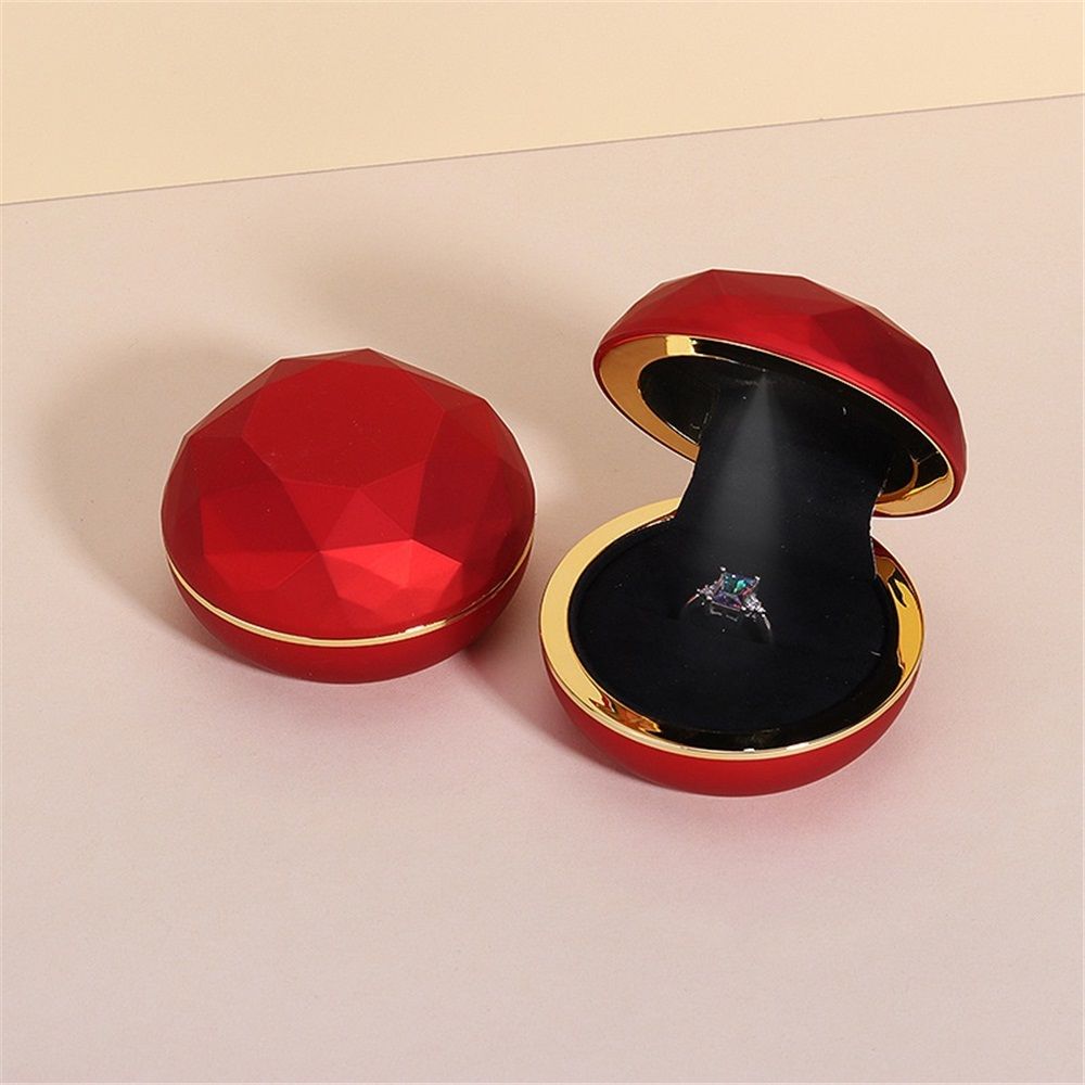 Ring Box with Light, Luxury Round Wedding Ring Case Jewelry Gift Box with LED Light for Proposal Engagement Wedding-Red（does not include a ring）