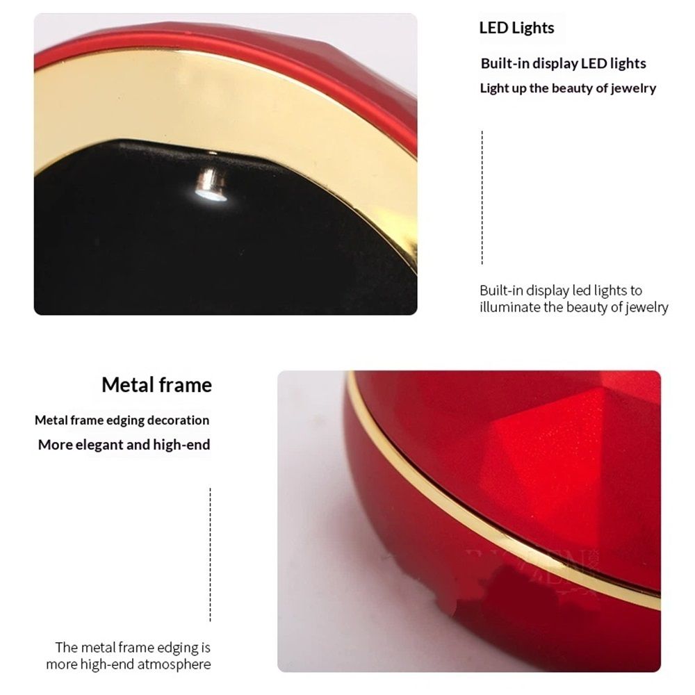 Ring Box with Light, Luxury Round Wedding Ring Case Jewelry Gift Box with LED Light for Proposal Engagement Wedding-Red（does not include a ring）