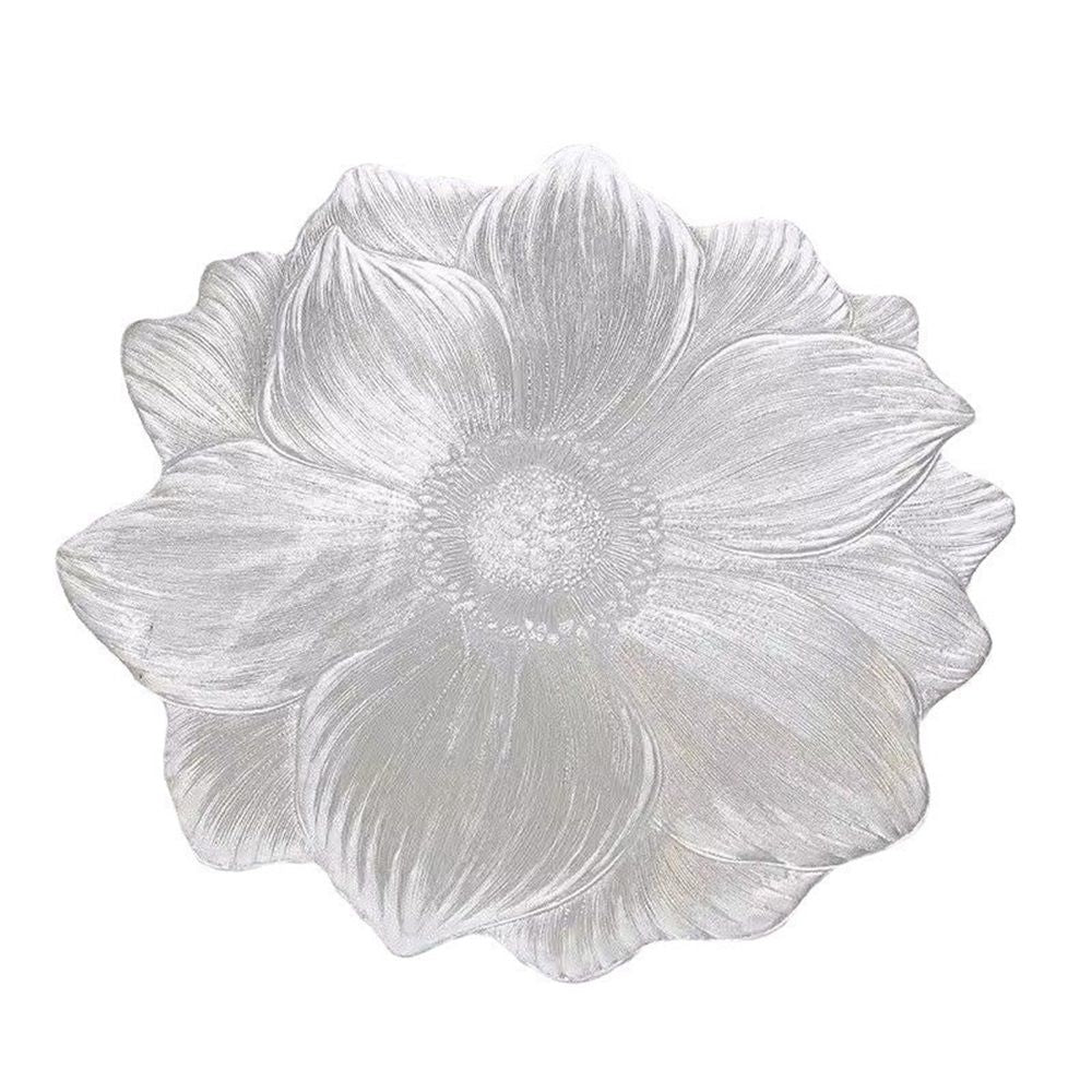 Silver Placemats 15" Set of 6, Pressed Lotus Flower Design, Washable & Non-Slip pvc - Perfect for Dinner, Holiday, Wedding Decor & Party Table Settings