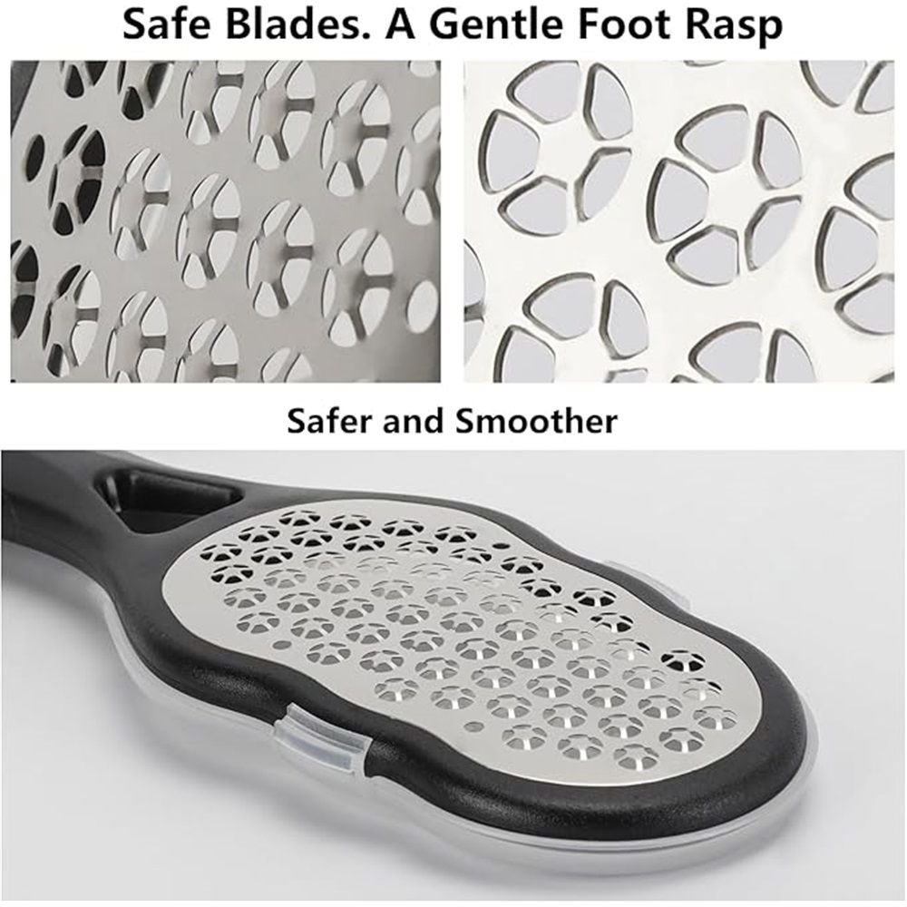 4 Pcs Foot Files with Skin Catcher, Stainless Steel Foot Rasp Callus Remover Pedicure Feet Grater Foot Scrubber Dead Skin Remover for Feet