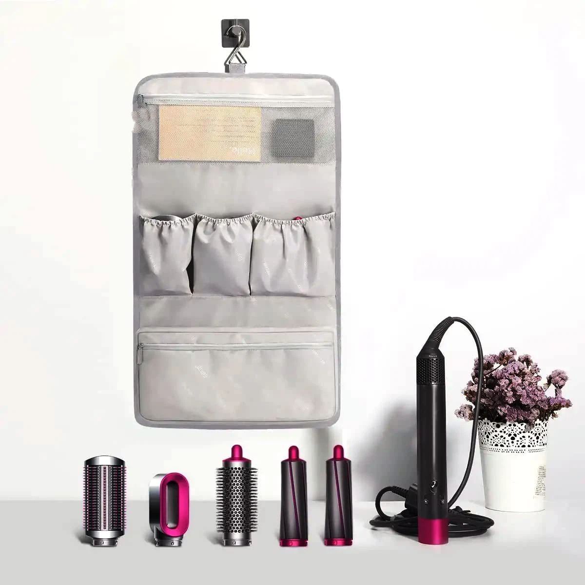 Travel Carrying Protective Case with Airwrap Styler, Portable Hanging Curling Iron Storage Bag, Travel Bag with Hanging Hook (gray)