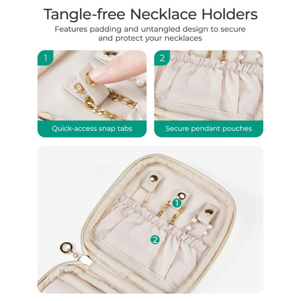 Travel Jewelry Case Jewelry Organizer Storage Roll Rings Necklaces Earrings Bracelets Brooches Watch Small Portable（beige，storage bag only）