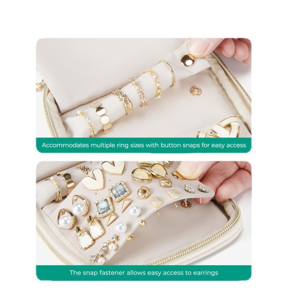 Travel Jewelry Case Jewelry Organizer Storage Roll Rings Necklaces Earrings Bracelets Brooches Watch Small Portable（beige，storage bag only）