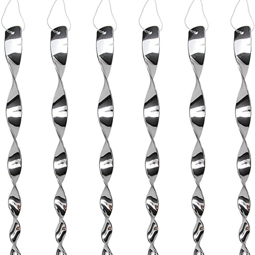 16 Pack Silver Spiral Bird Repellent Reflective Scare Rods, Hanging Plastic Rod Bird Deterrent Device, Glossy Finish Wind Spinner Scare Animals Away Outside Patio Lawn Garden Trees Decorations