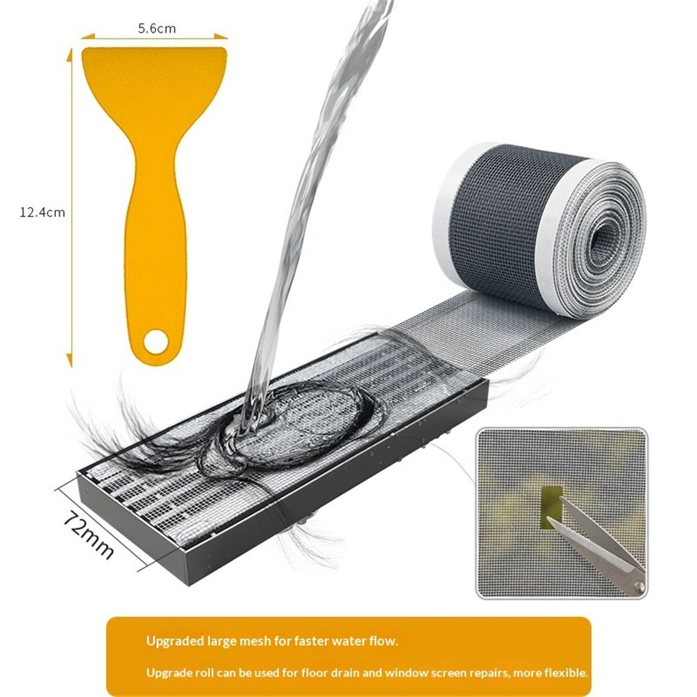 2 pack Disposable Hair Catcher Shower Drain Mesh Stickers, DIY Shower Drain Cover Hair Catcher for Any Length, 10m Hair Stopper for Linear Shower Drain with Removal Tool, 10cm Width