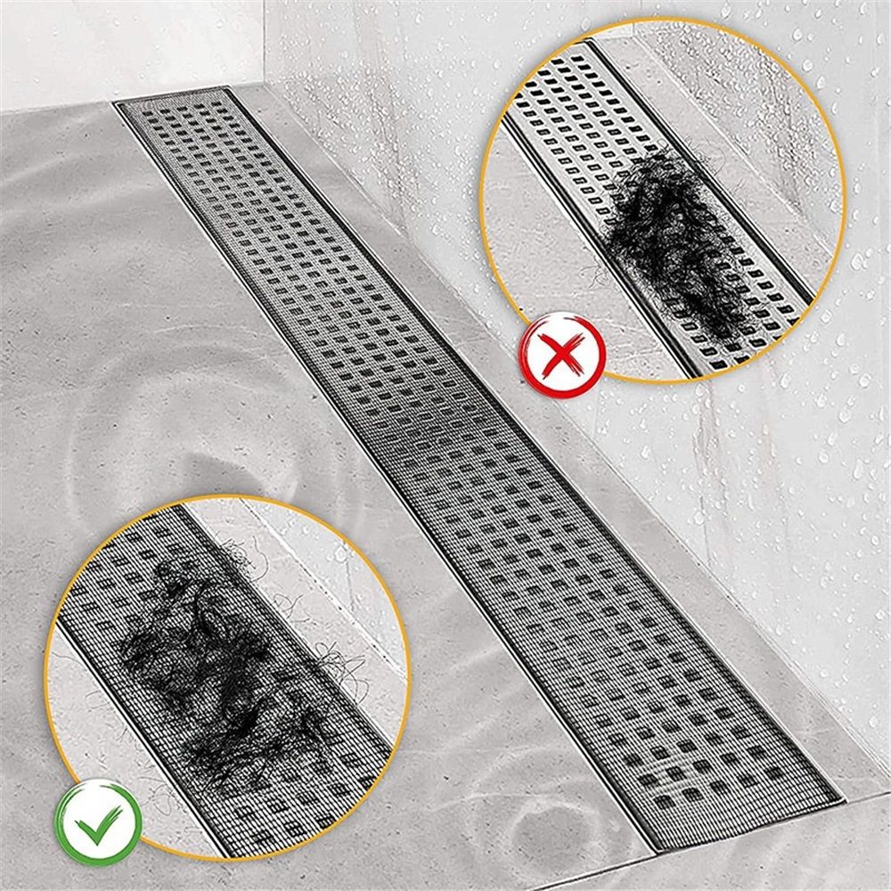 2 pack Disposable Hair Catcher Shower Drain Mesh Stickers, DIY Shower Drain Cover Hair Catcher for Any Length, 10m Hair Stopper for Linear Shower Drain with Removal Tool, 10cm Width