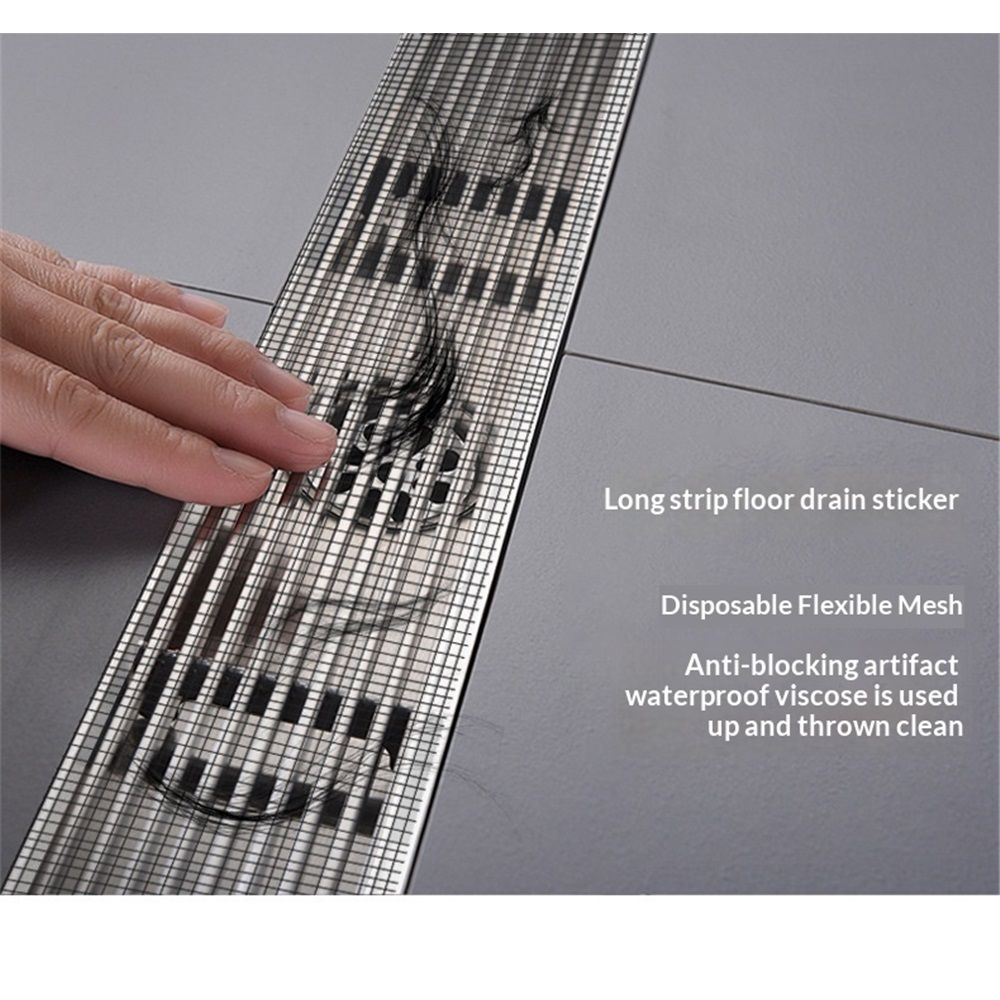 2 pack Disposable Hair Catcher Shower Drain Mesh Stickers, DIY Shower Drain Cover Hair Catcher for Any Length, 10m Hair Stopper for Linear Shower Drain with Removal Tool, 10cm Width