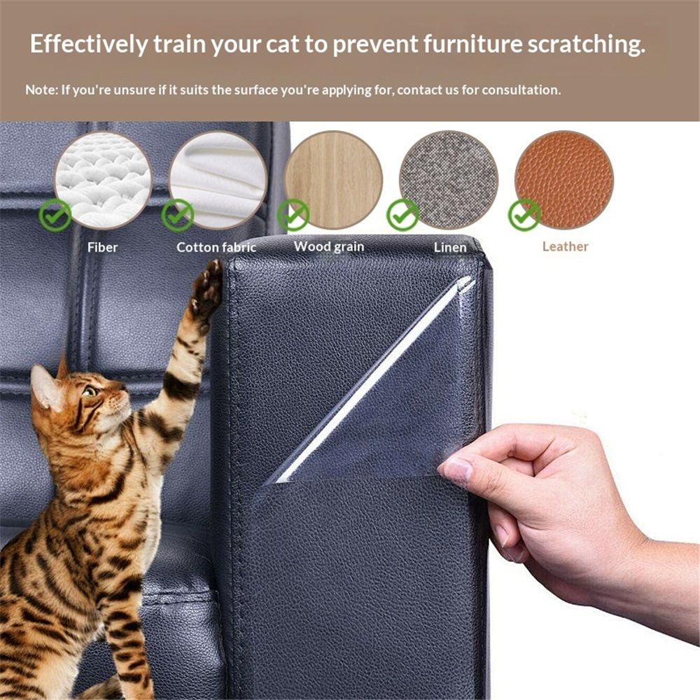 NO PINS Pain Cat Scratch Furniture Protector Thicken Self-Adhesive Single Side Couch Protector from Cat Claws,Furniture Protectors from Cats Scratching,Anti Scratch Deterren Protectors 196"x11.8"
