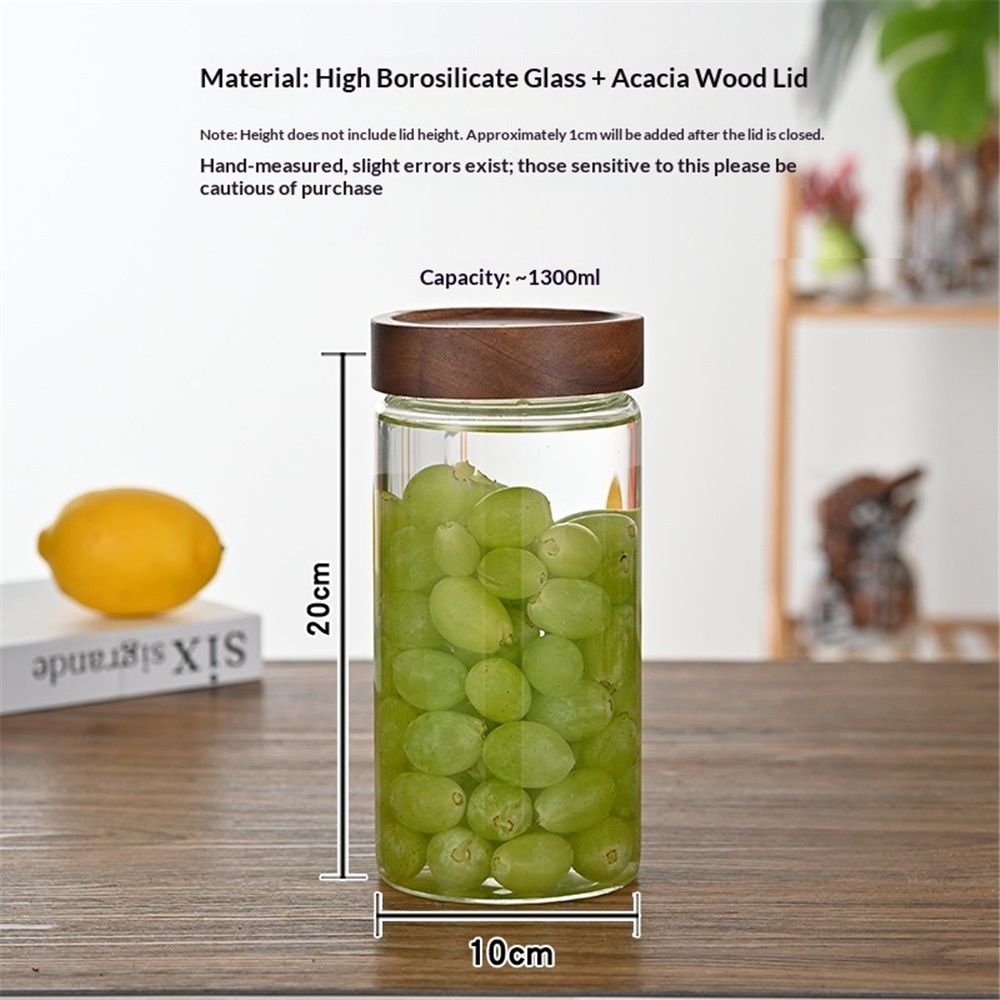 1300 ml Clear Glass Storage Canister with Airtight Wooden Screw Lid, Large Tall Cute Decorative Glass Food Container Jar for Coffee,Spice,Candy,Salt,Cookie,Condiment,Pepper（Storage tank only）